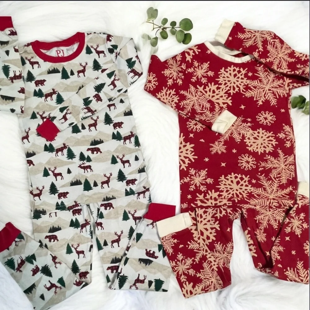 Kids Pajamas - Red/White/Green Winter Themed